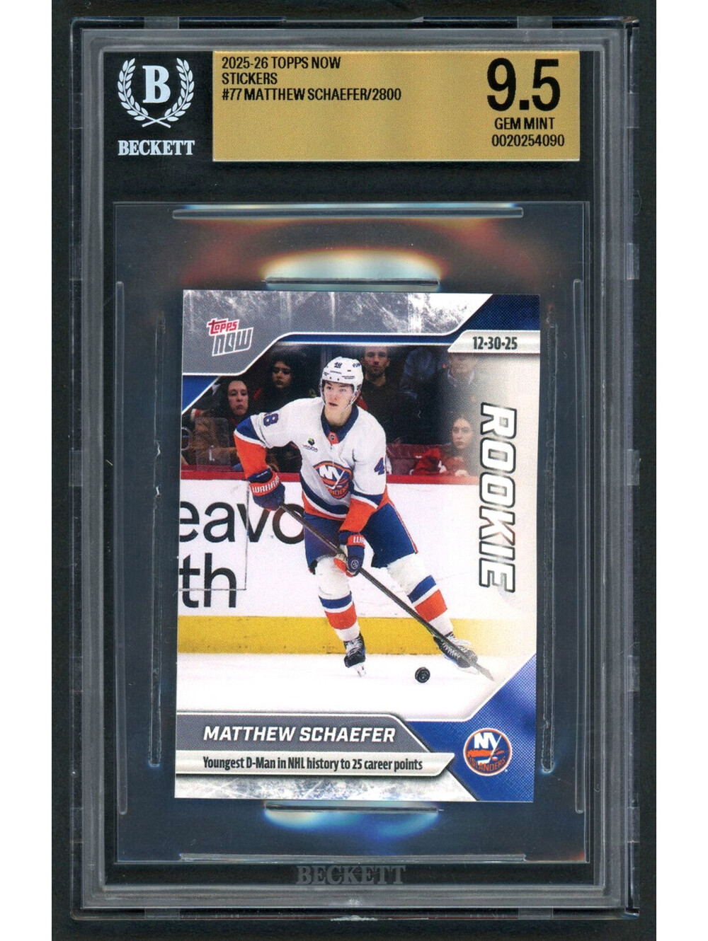 2025-26 Topps Now Sticker #77 Matthew Schaefer  Rookie (RC) BGS 9.5 Gem Mint